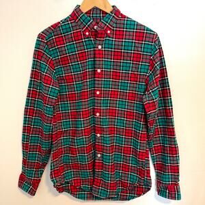 J. Crew Men's Oxford Plaid Cotton Button Down Shirt In Red Green Size Small